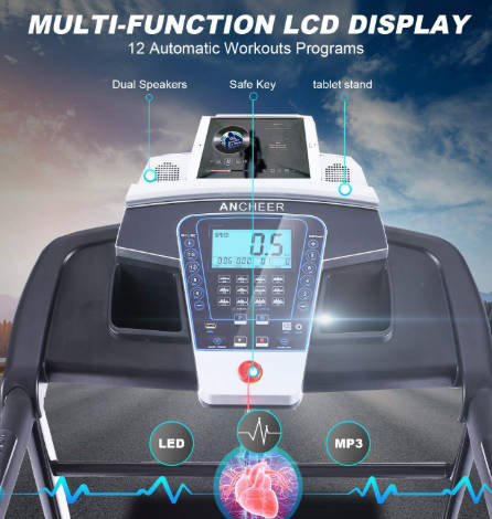 Home Fitness Treadmill 3.0 HP Quiet Motor Auto Incline Folding LCD Display 2